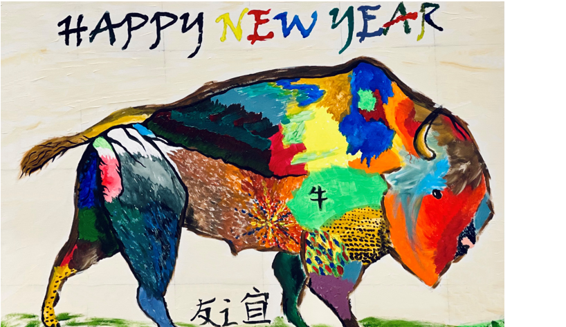 Chinesisches Neujahrsgeschenk vom deutschen Team im Jahr 2021, dem Jahr des Ochsen