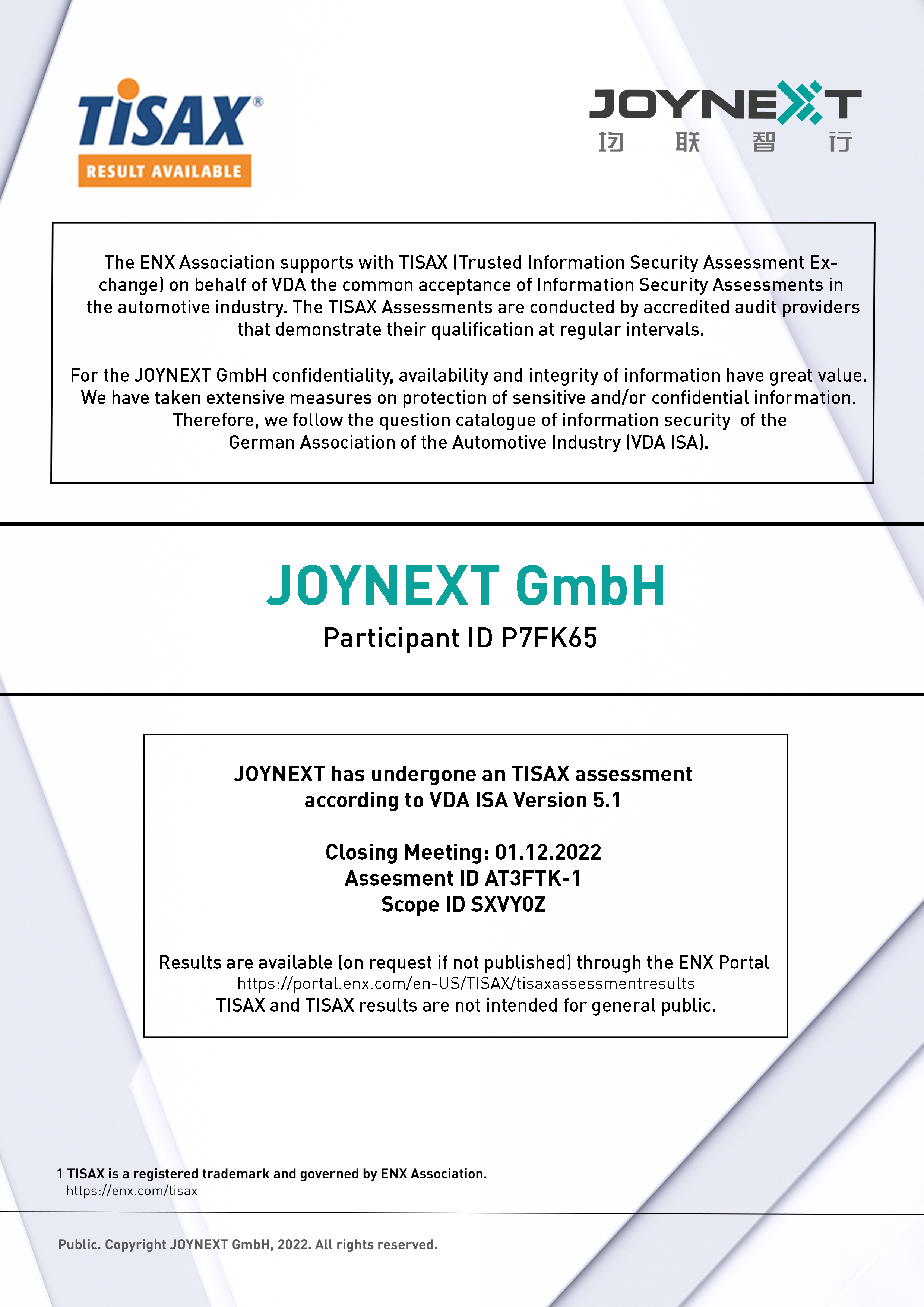 TISAX Certificate 2023